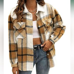 Plaid flannel button down shacket